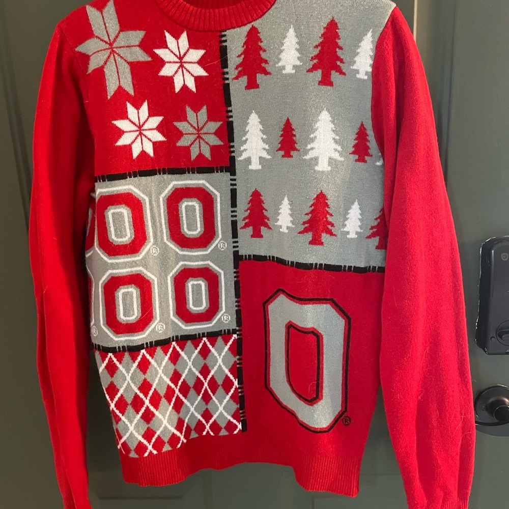 Red and Gray Patterned Men's Sweater